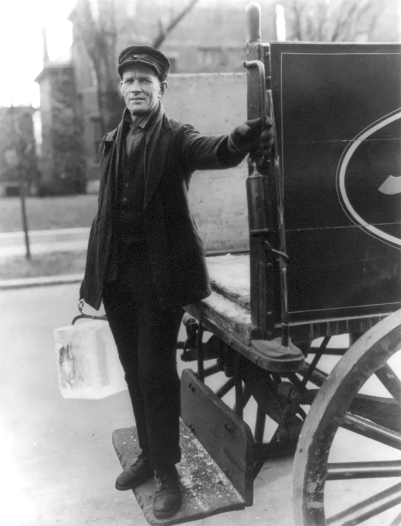 An ice man making a delivery, New York.