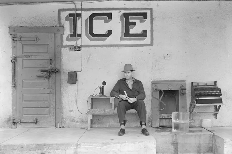 Ice house in Texas, 1939, photographed by Russell Lee.