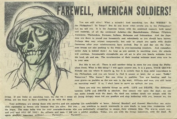 Leaflet warning landing American soldiers of their impending death.