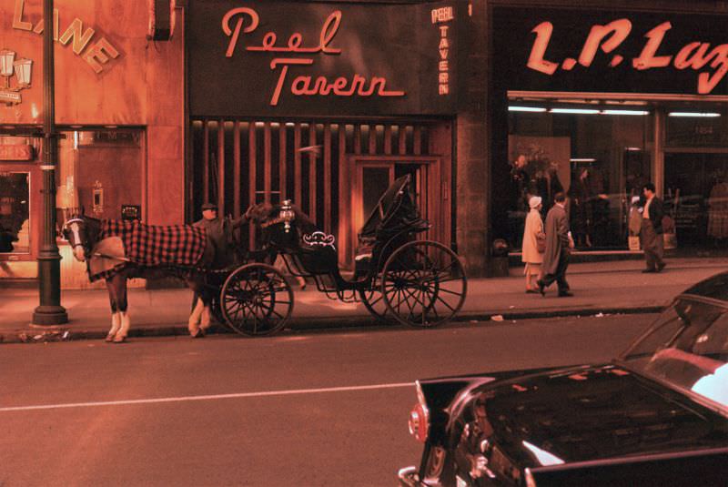 Horse and carriage in front of Peel Tavern.