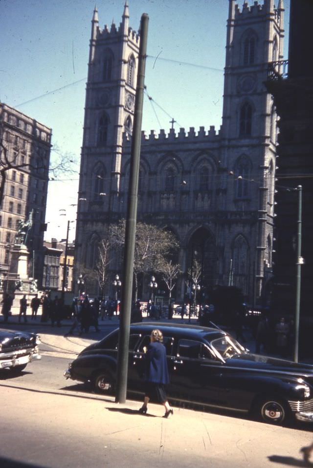 The Monument at Maisonneuve and the Notre-Dame Basilica.