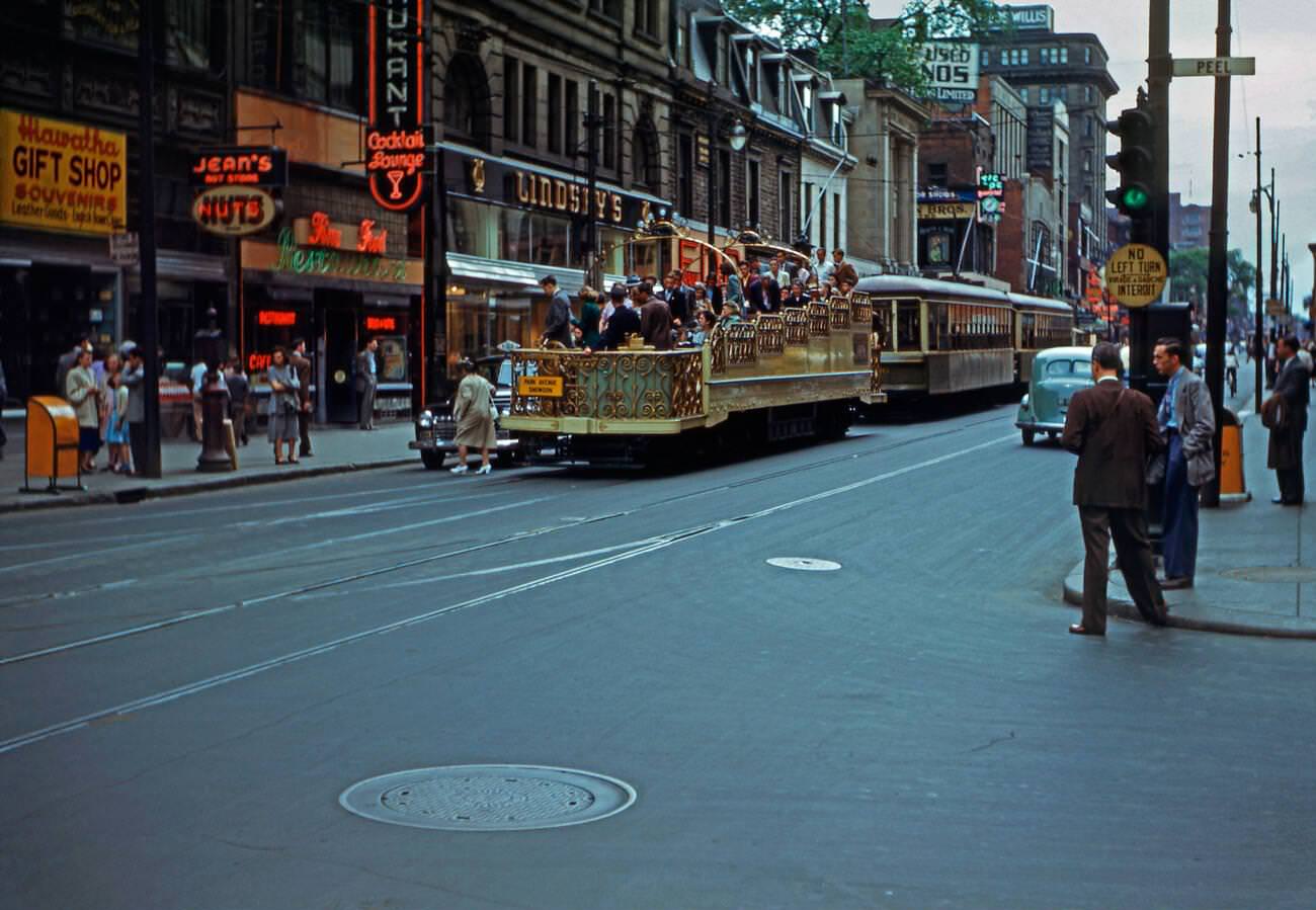 Open top streetcar, Montreal, Quebec, Canada, 1955