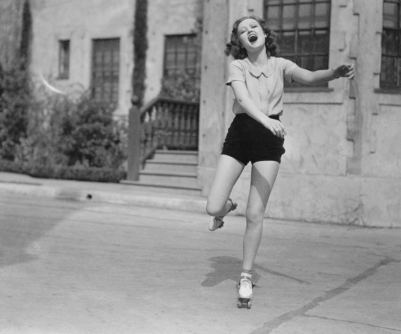 Lona Andre Roller Skating Amid Hollywood's Bicycle Fad.