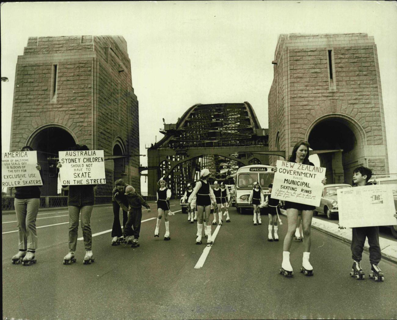 Roll-In Protest on Sydney Harbour Bridge, Australia, 1982