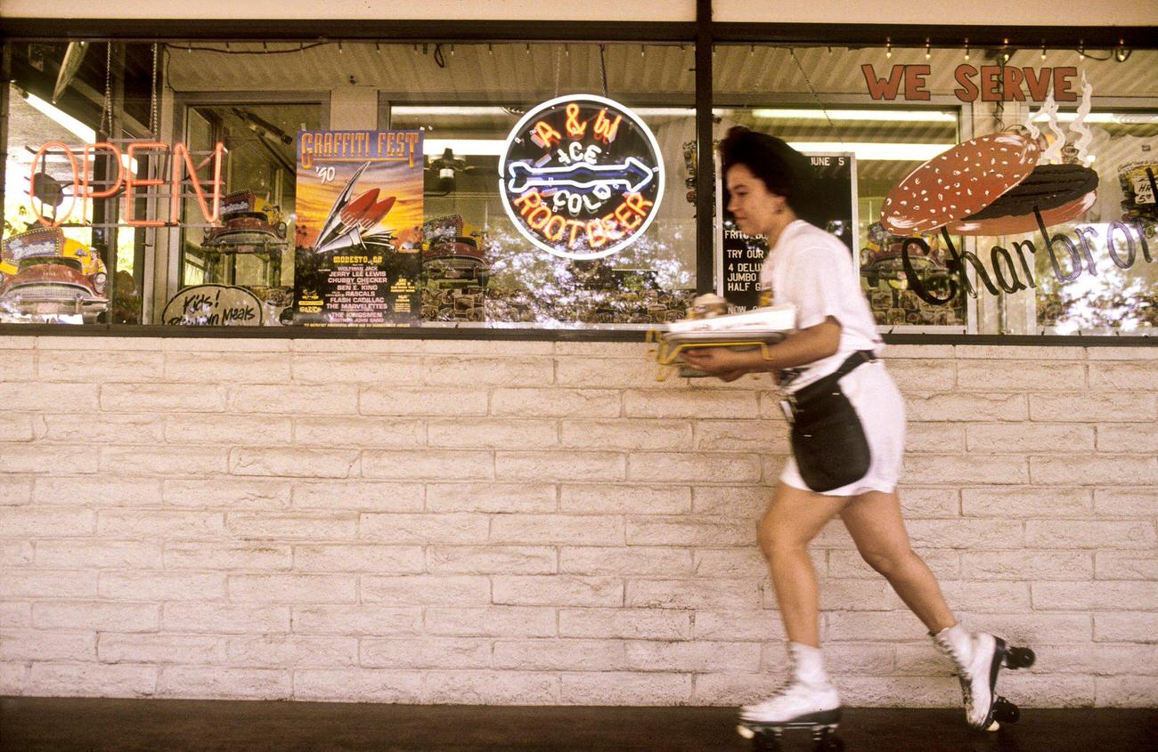 Roller Skating Waitress in Modesto, California, 1990