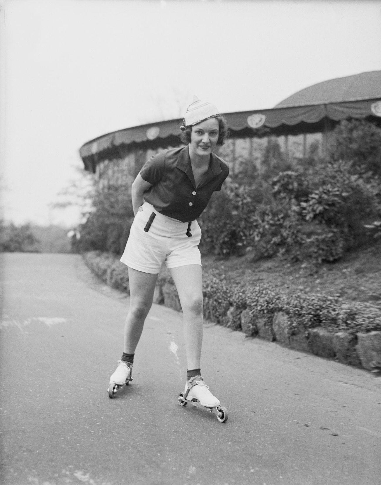 Elizabeth Kip in Roller Skating Fashion Show, New York, 1933.