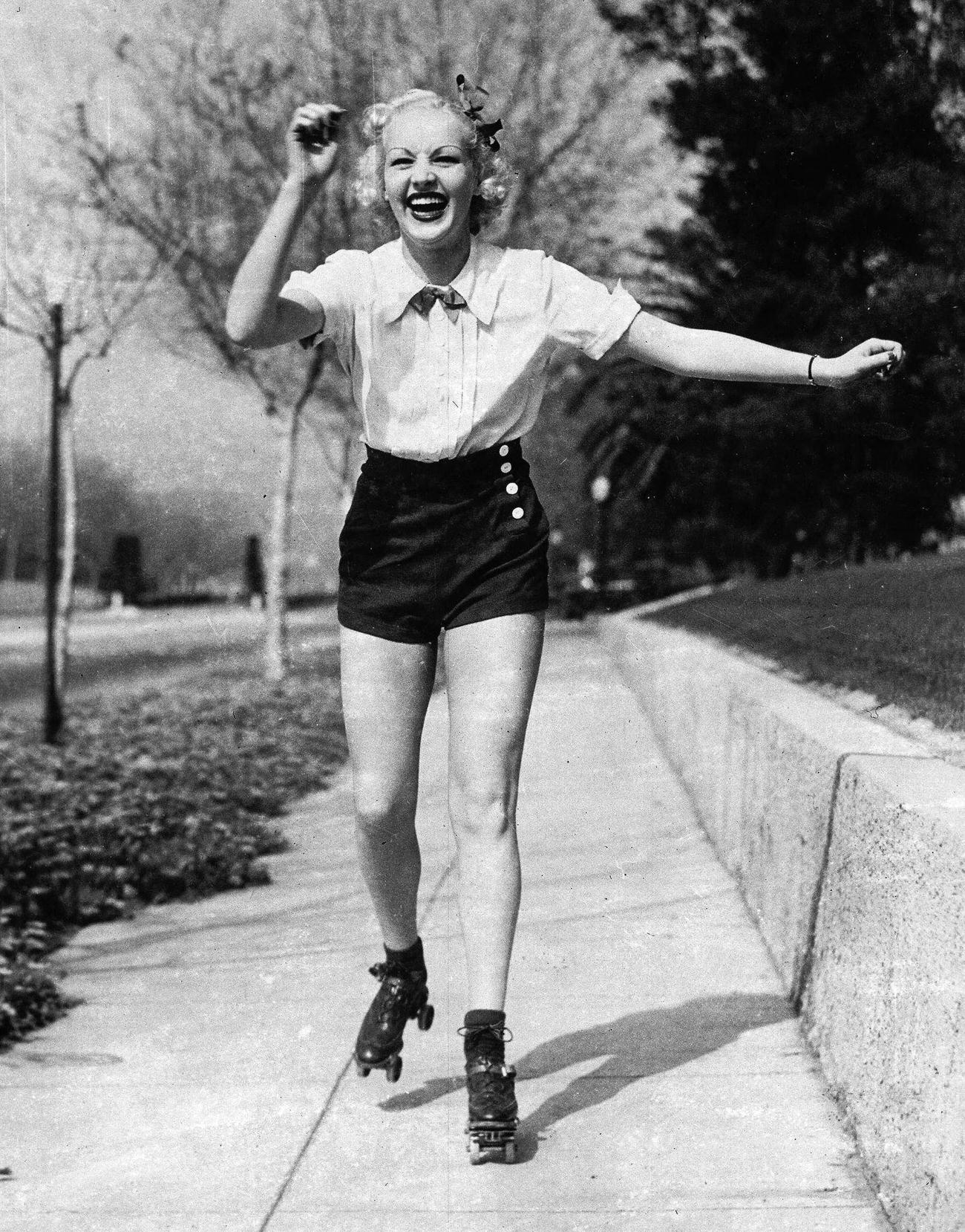 Betty Grable Roller Skating for Fitness in Hollywood, 1936.