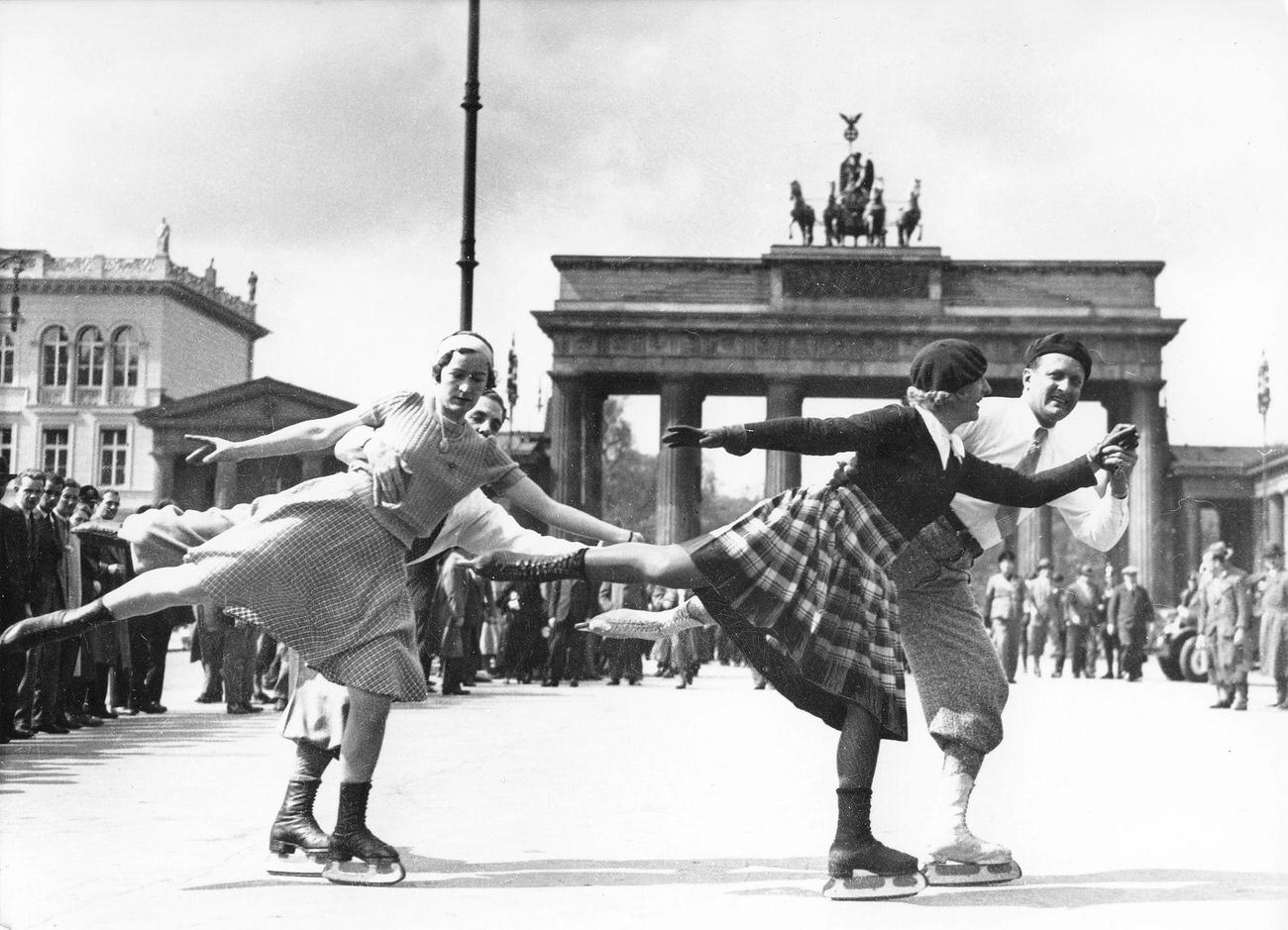 Skaters in Front of the Brandenburg Gate, Berlin, 1937.