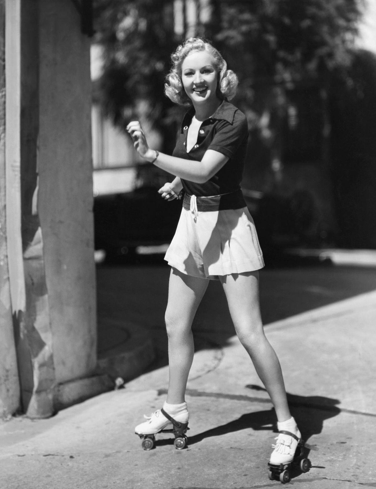 Actress Betty Grable Roller Skating.