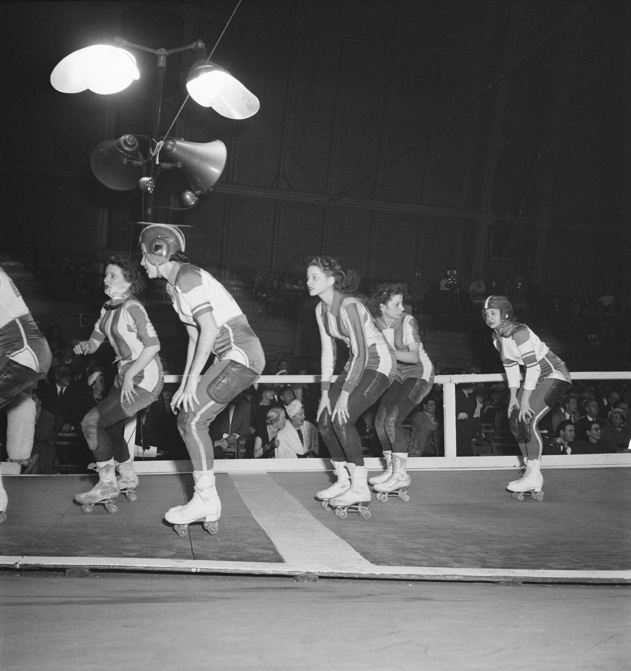 Competitors in a U.S. Roller Derby, 1950.