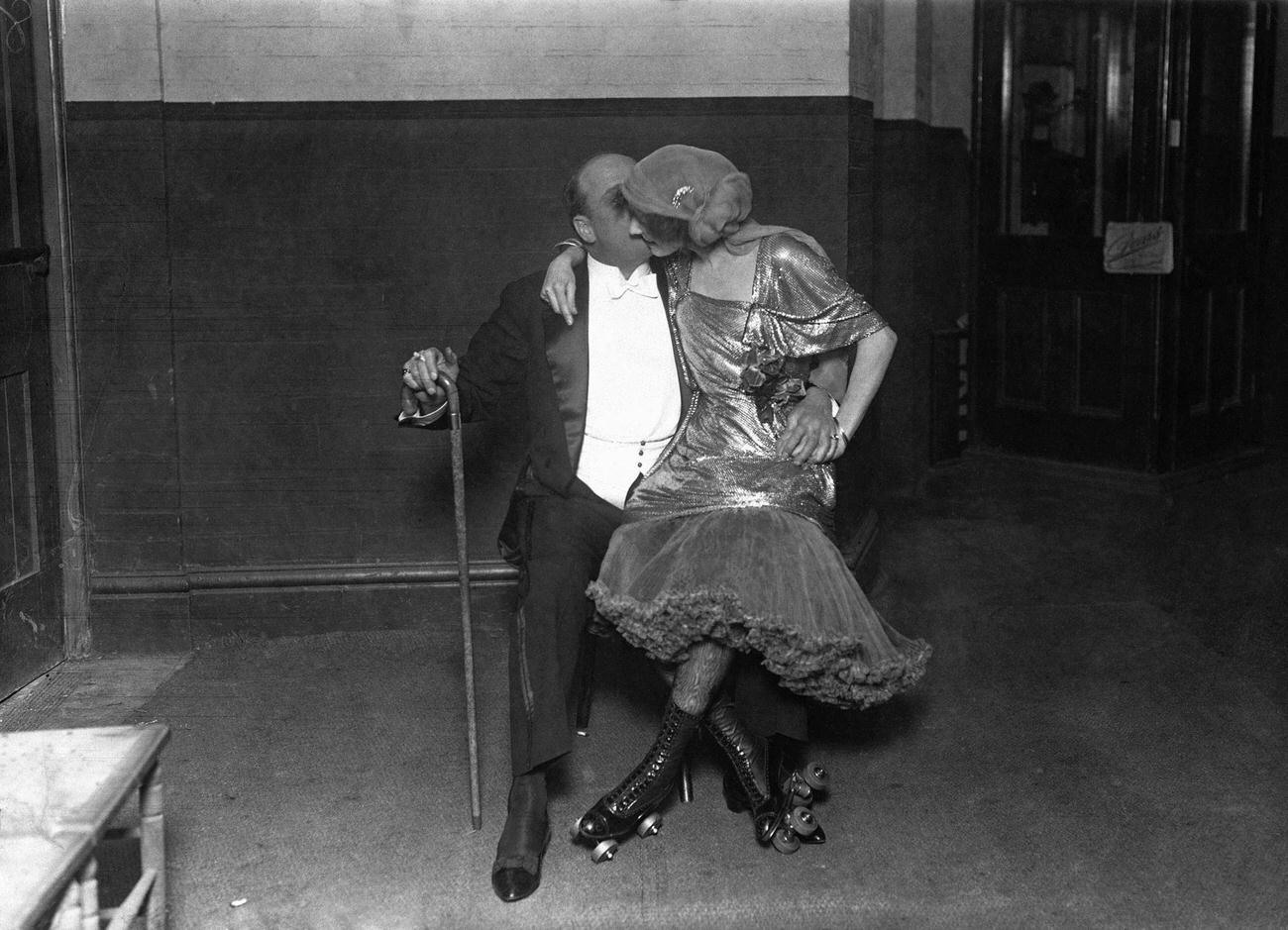 Female Roller Skater Resting at a Rag Time Carnival.