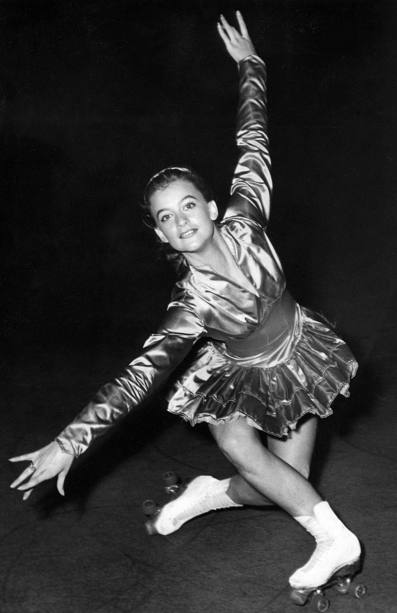 Marika Kilius Competing in Roller Skating at World Championships, Bologna, 1960