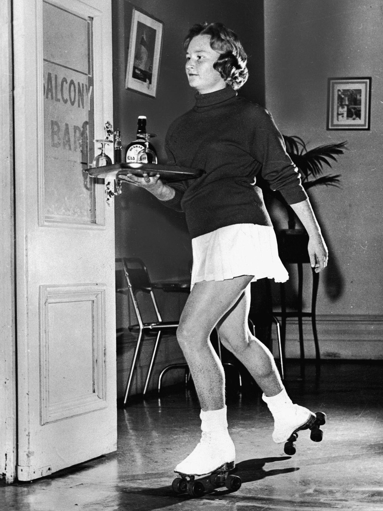 Waitress on Roller Skates Serves Drinks at His Majesty's Hotel, Perth, Australia, 1963