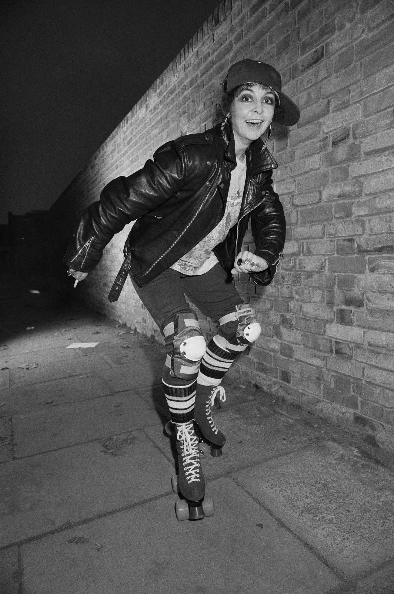 Lynn Seymour, Canadian Ballerina, on Roller Skates in London, 1975