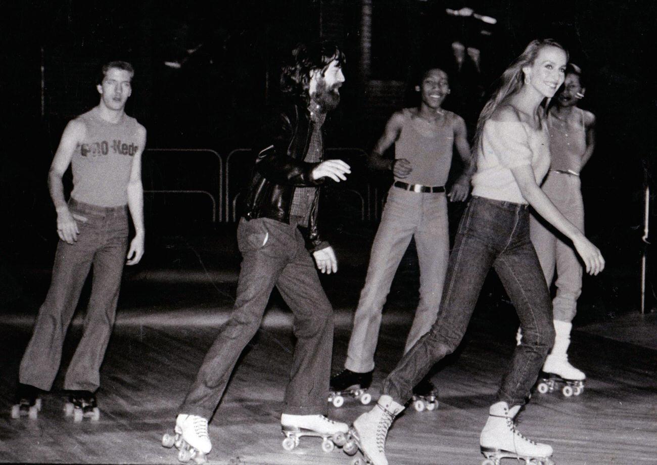 Mick Jagger and Jerry Hall Roller Skating, New York, circa 1975