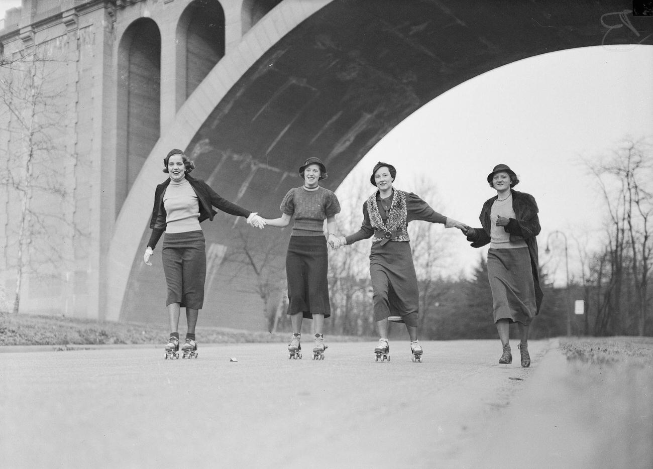 Young Girls Roller Skating in Rock Creek Park, Washington, D.C.