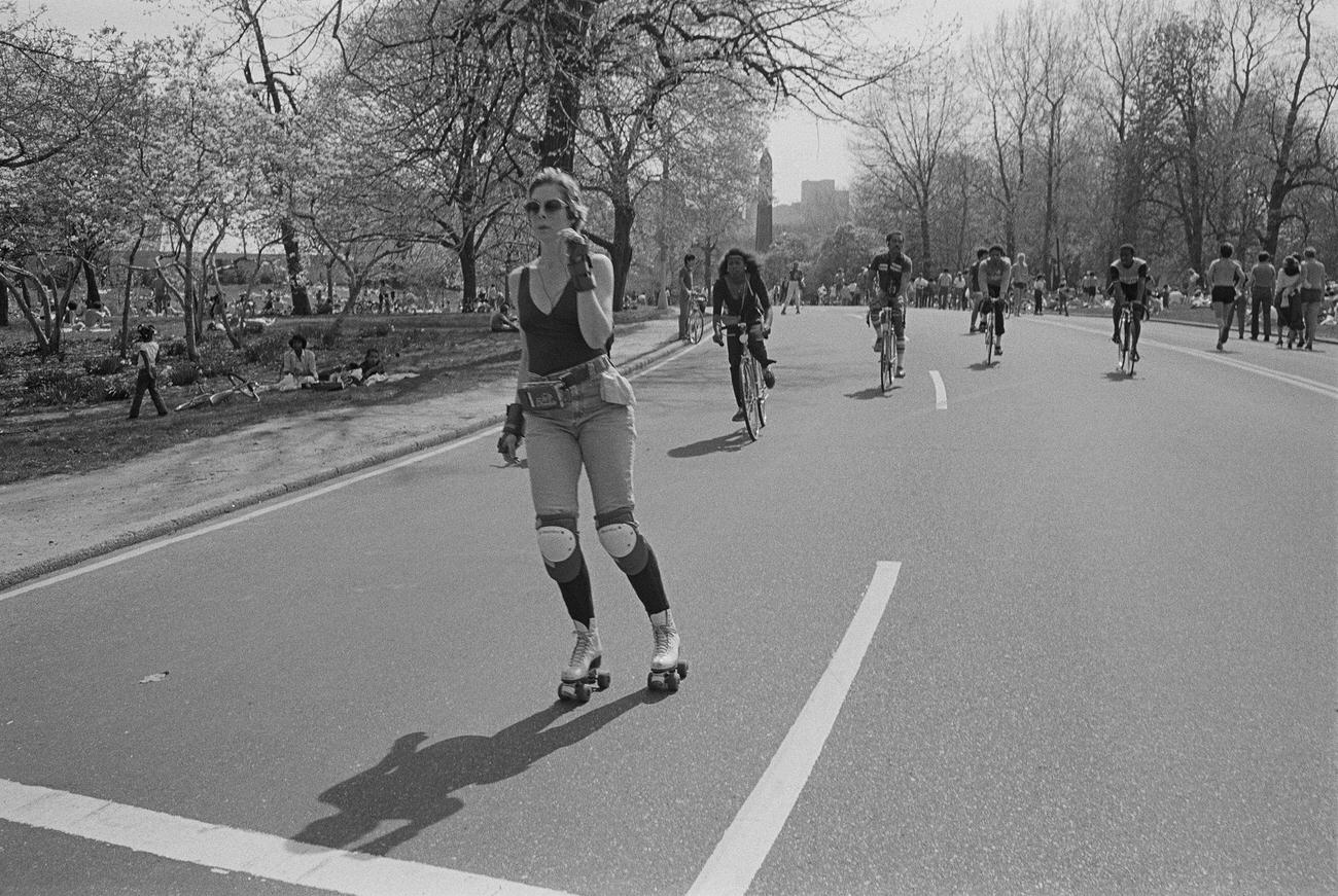 Young Woman Roller Skating Through Central Park, New York, circa 1976
