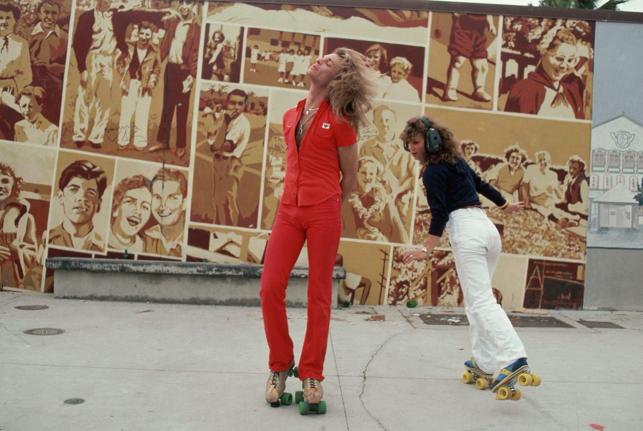 Young Woman Skates Around Van Halen's David Lee Roth, 1979