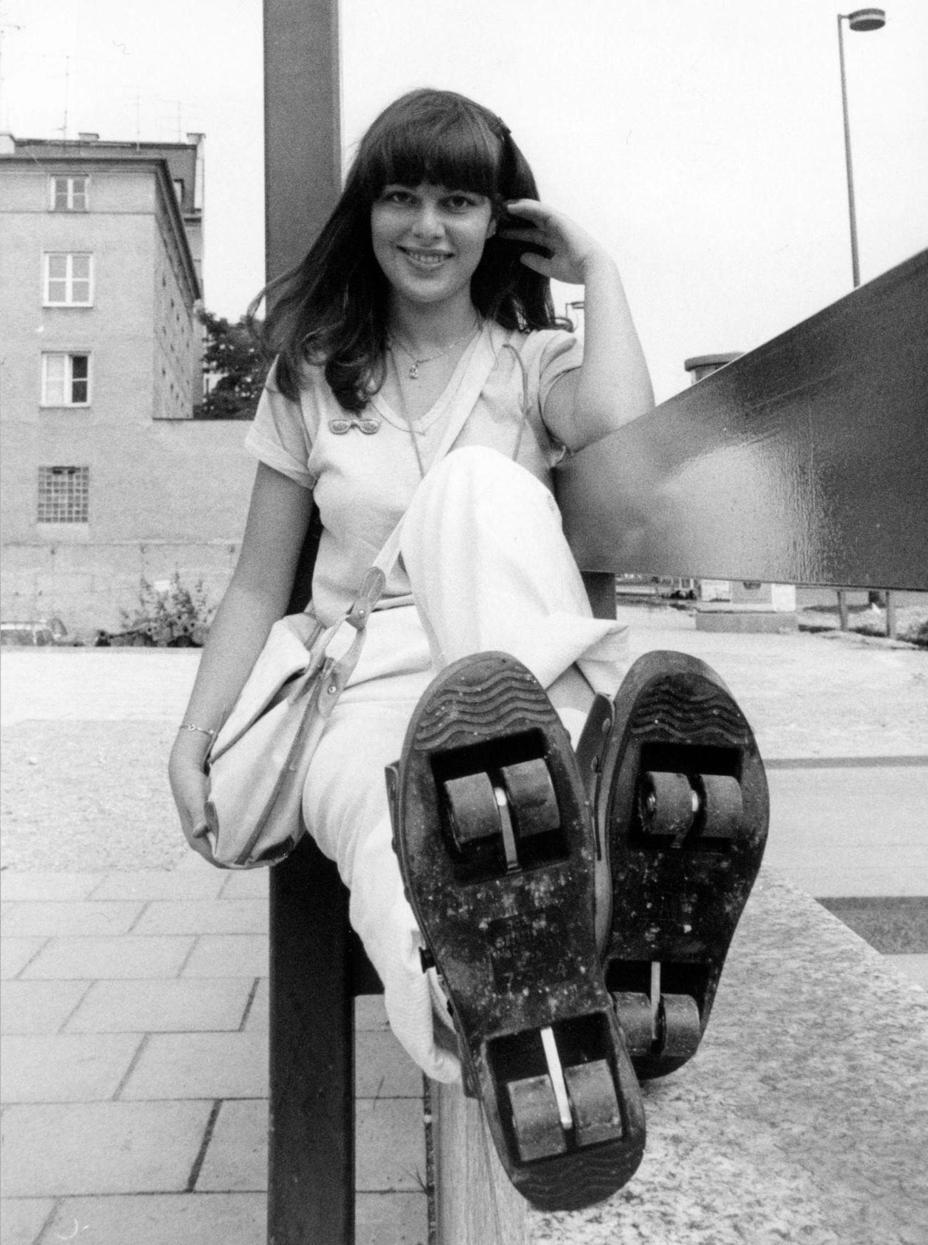 Young Woman in Munich Wears Pop-Wheels Rollerskates, 1980
