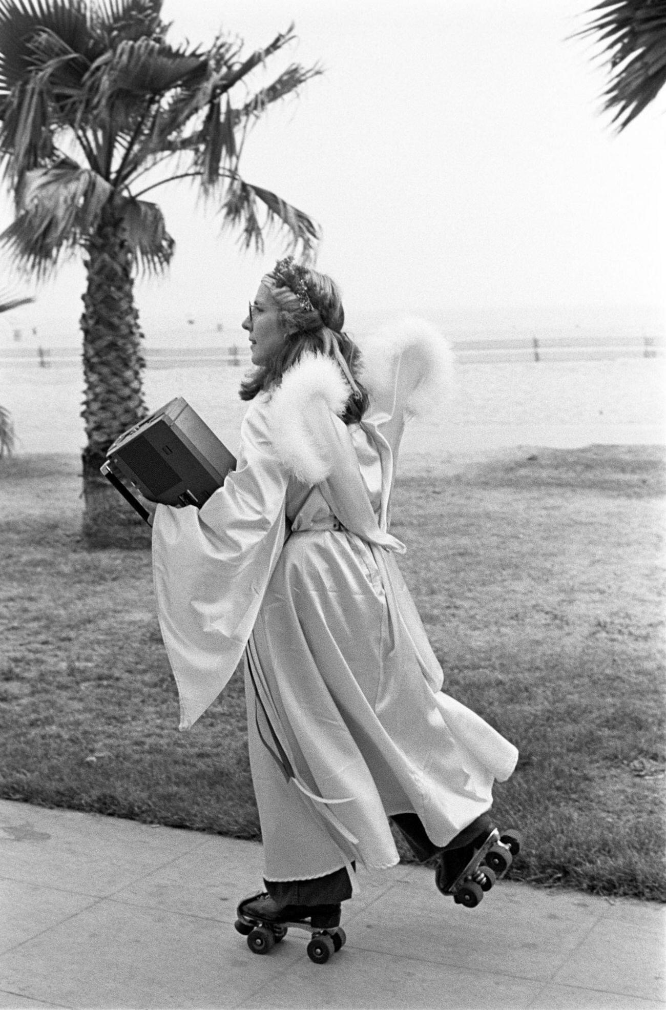 Angelic Woman Rollerskates at Venice Beach, California, 1981