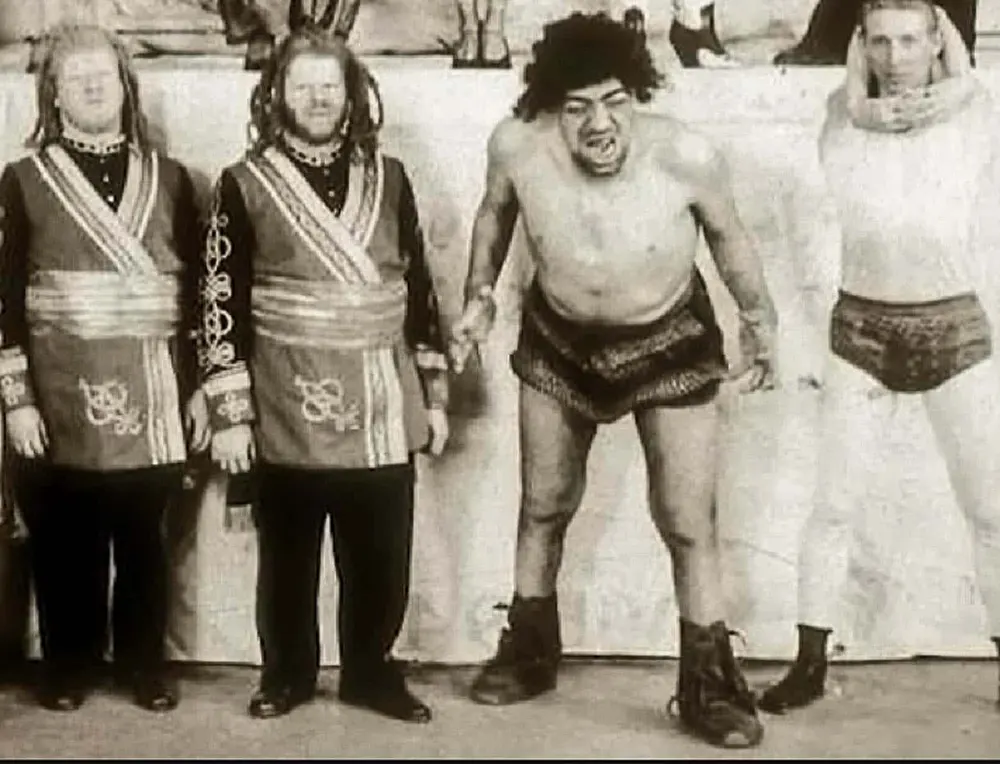 Eko and Iko with some of their coworkers at the circus.