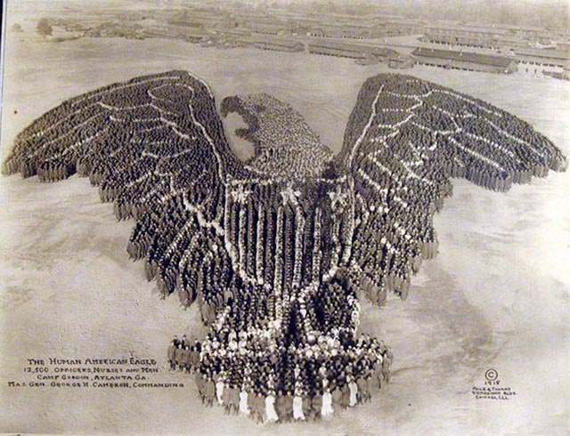 Camp Gordon Soldiers Form Human Eagle, 1918
