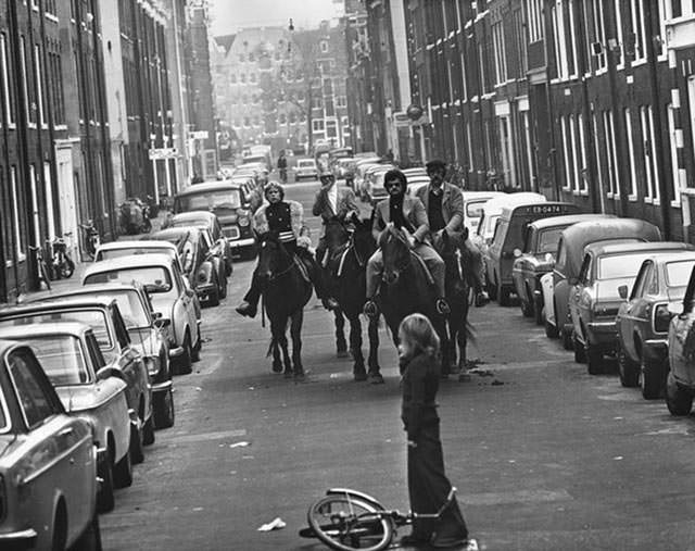 Horsemen Ride on Motor-less Day in Amsterdam, 1973