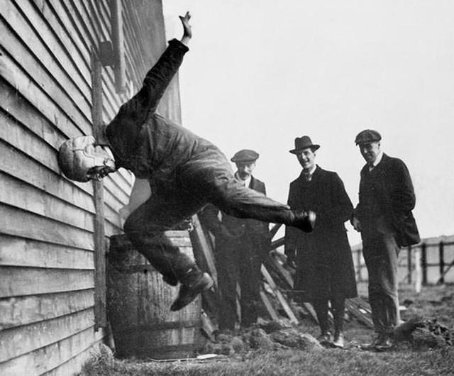Prototype for a New Football Helmet Being Tested, 1912