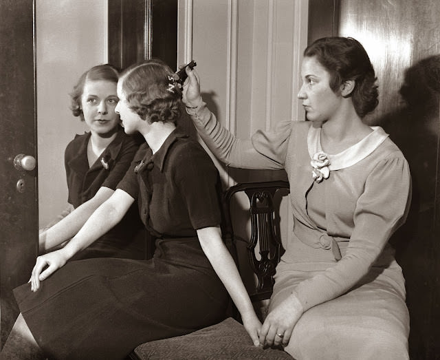 Women Using Gadget to Display Initials on Hair as the New Fashion Trend, 1933