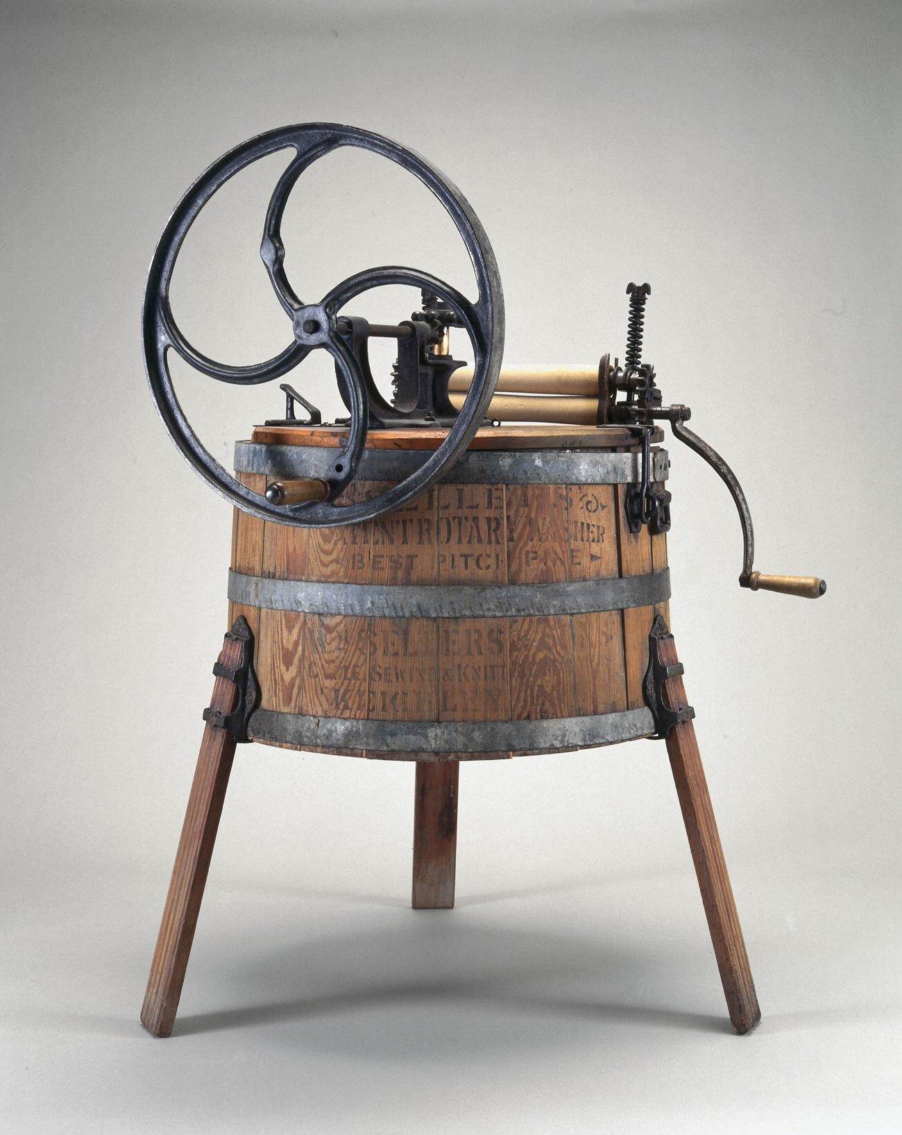 Hand-operated wooden washing machine by William Sellers, 1890.