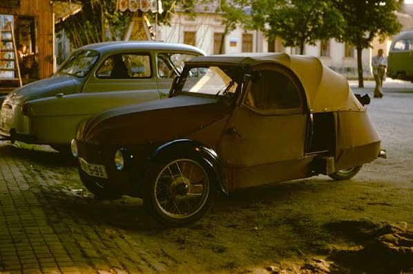 Velorex three-wheeled car in southern Moravia, July 1958.