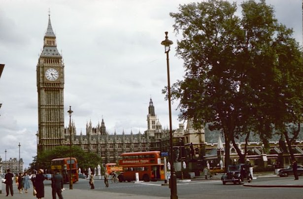 Palace of Westminster and Big Ben, London, August 1958.