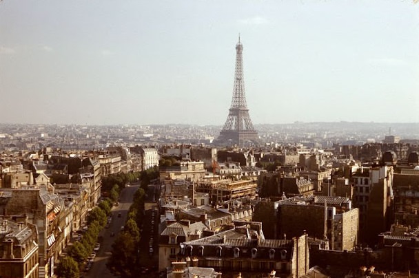 Eiffel Tower from Arch of Triumph, Paris, July 1958.