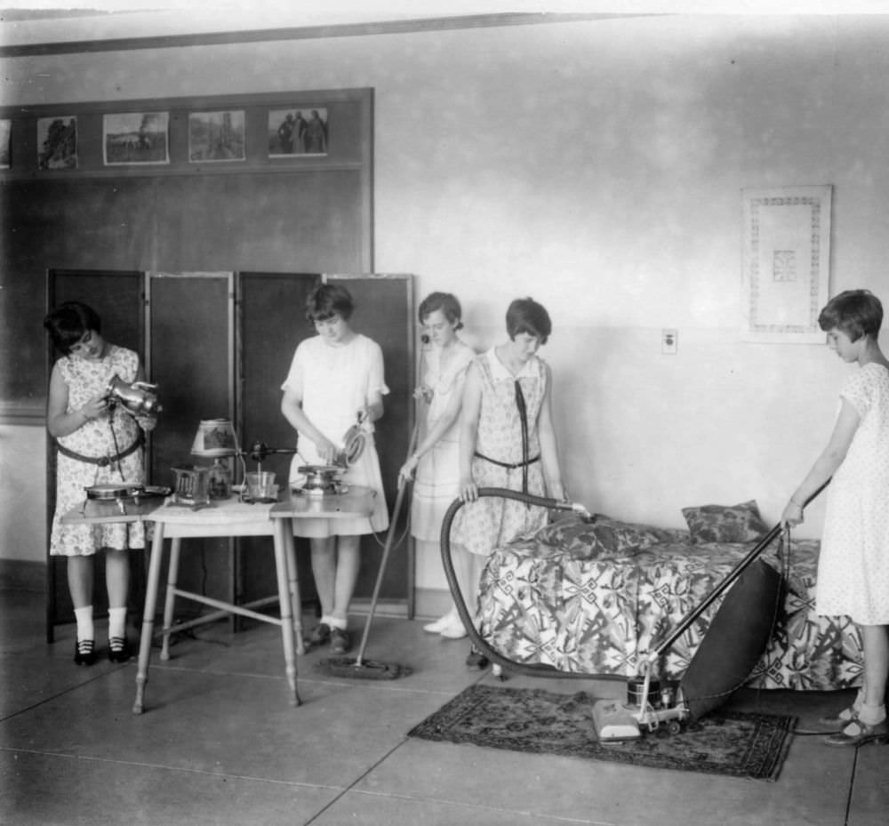 Historical Photos of Girls in Home Economics Classes from the 1920s to 1930s.