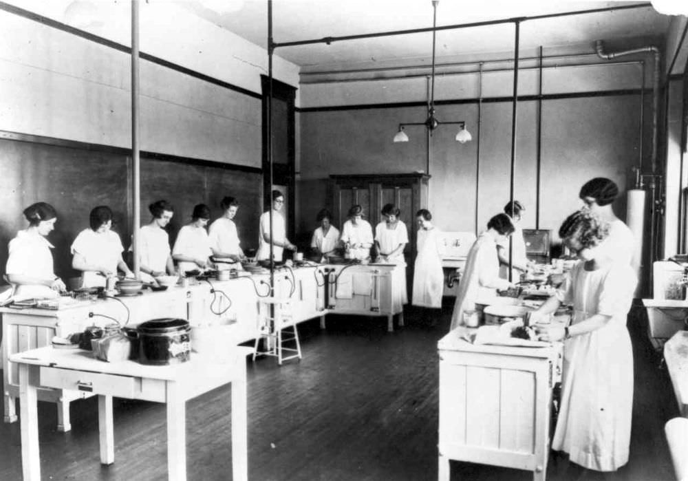 Historical Photos of Girls in Home Economics Classes from the 1920s to 1930s.