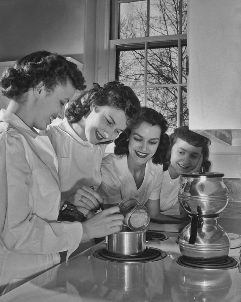 Historical Photos of Girls in Home Economics Classes from the 1920s to 1930s.