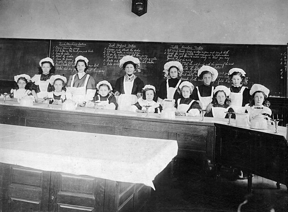 Historical Photos of Girls in Home Economics Classes from the 1920s to 1930s.