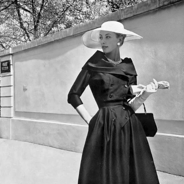 Geneviève Richard in Madeleine de Rauch's wool coat dress, 1954.
