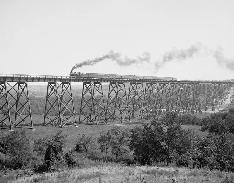 Train on the Valley Trestle Bridge, Chicago & North Western Railway, near Boone, Iowa.