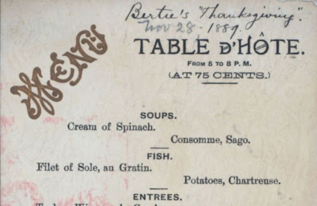 Thanksgiving Menus of US hotels late 19th century
