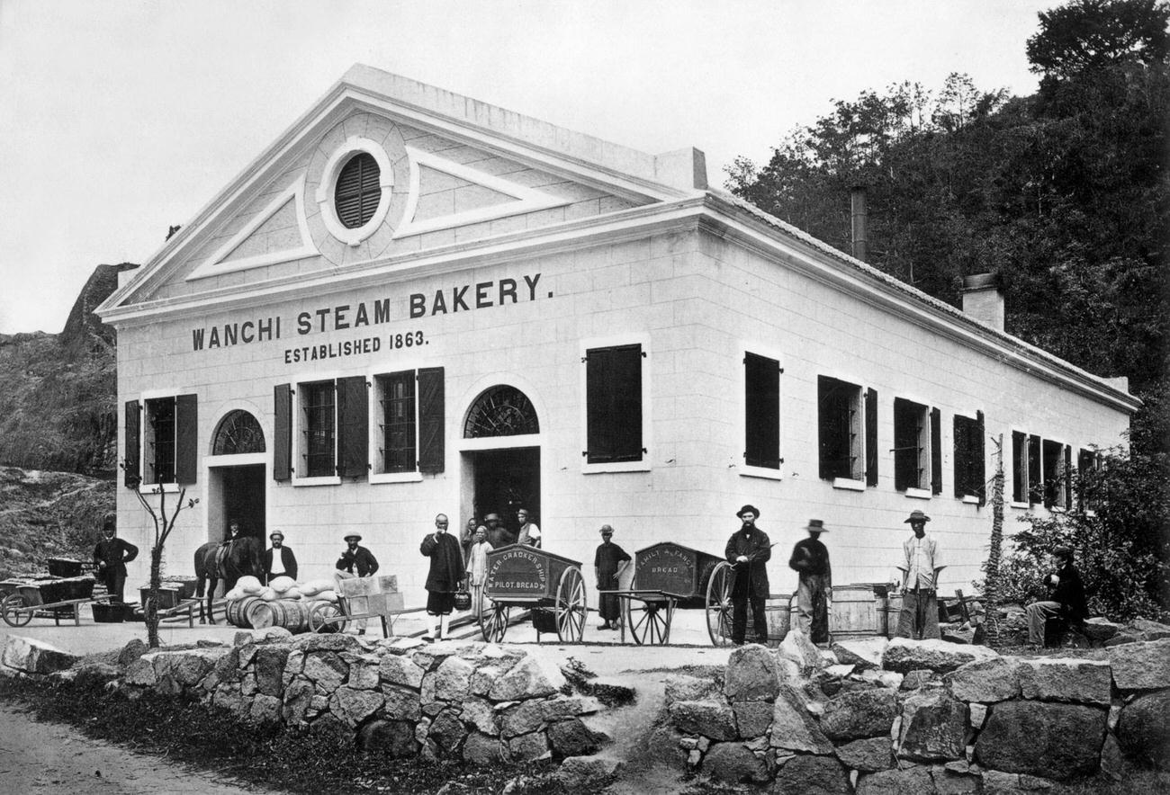 Wanchai Steam Bakery near Hong Kong, established in 1863, photographed in 1869.