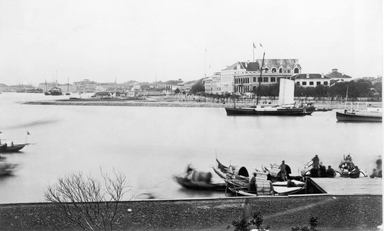 View of Shanghai in the 1860s, taken from the American side of Soochow Creek.