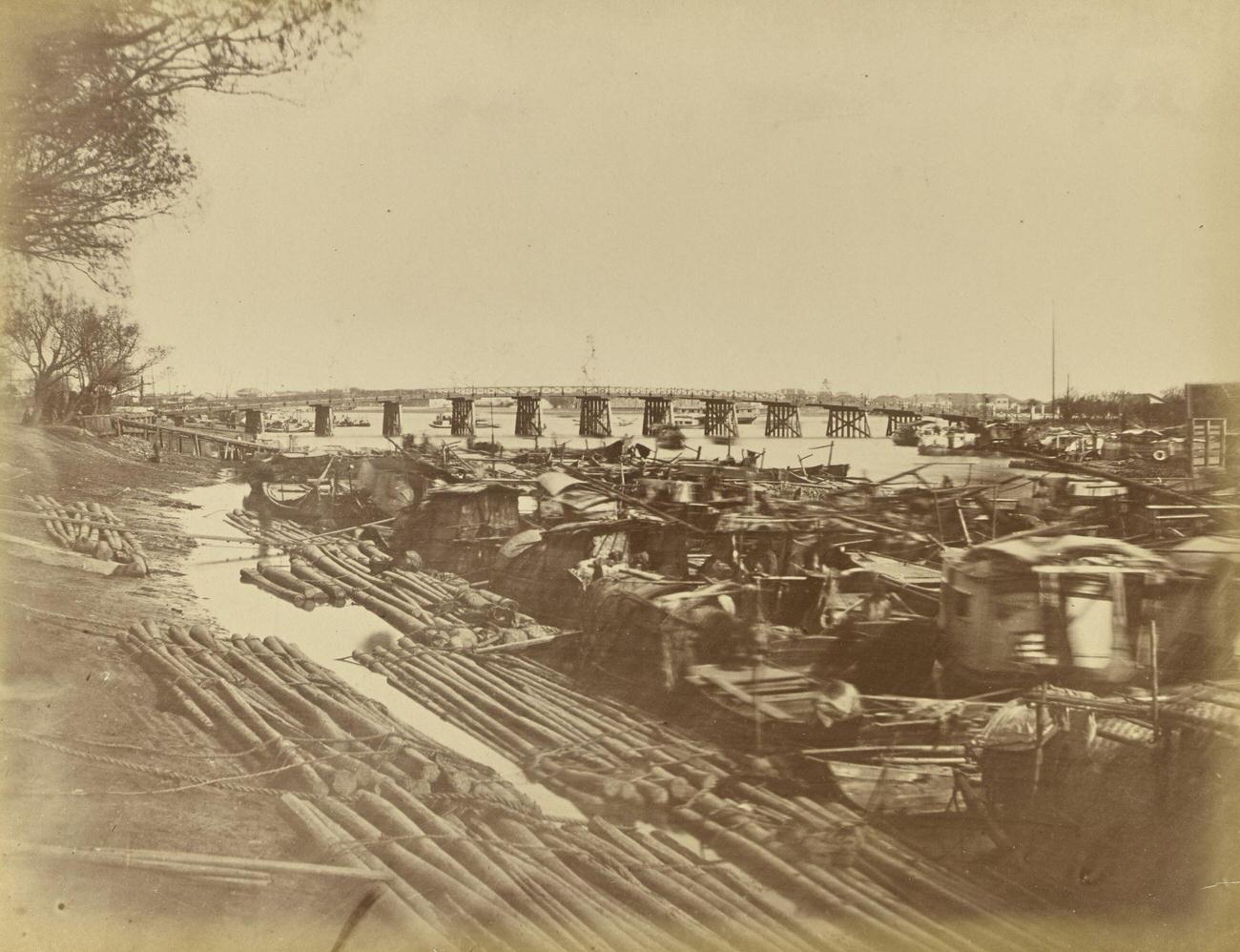 Bridge in Shanghai, Opposite Astor House, 1870