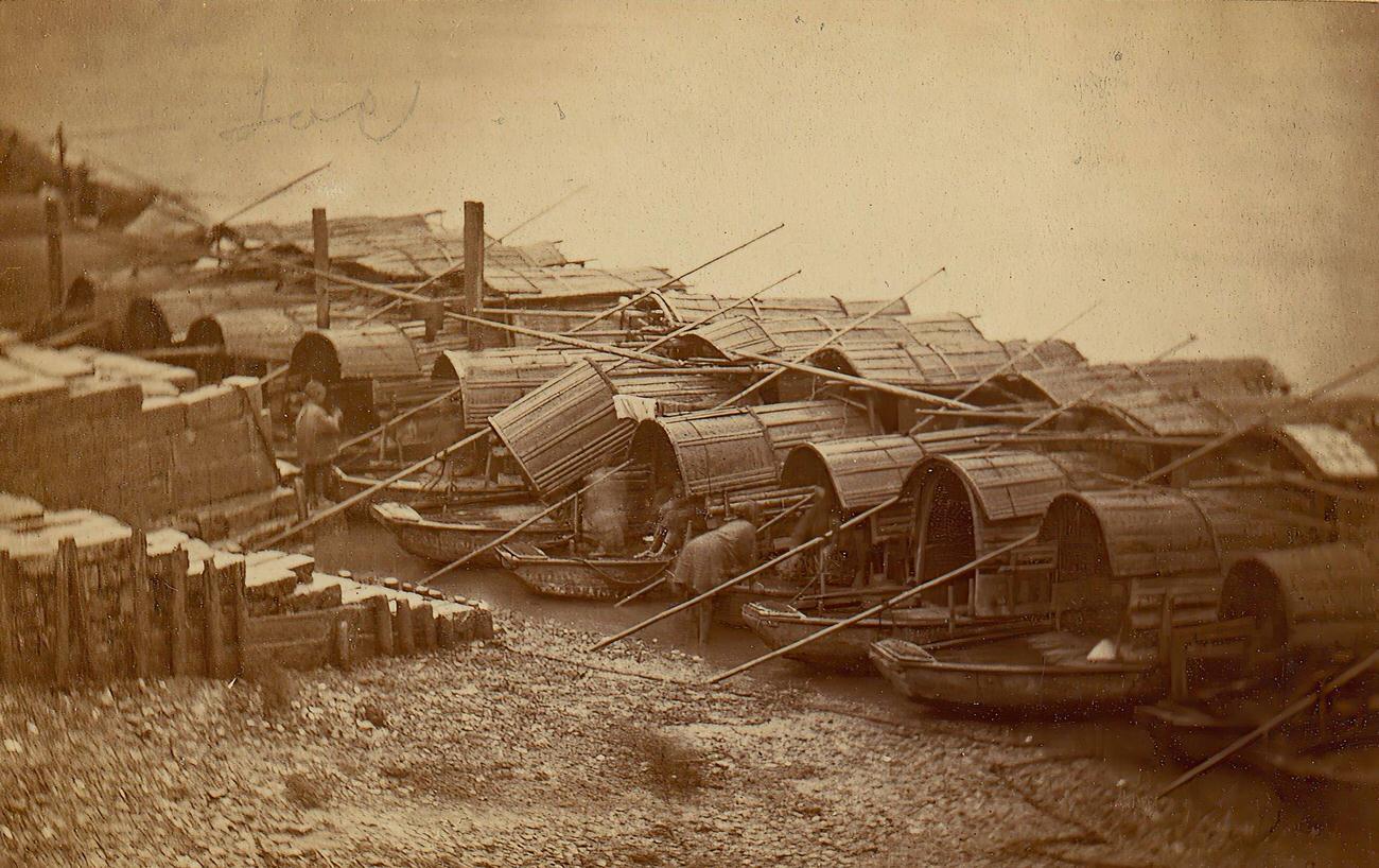 Boats Along Riverbank, 1870s