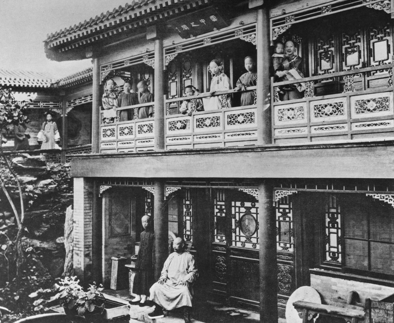 Children on Upper Balcony of a House in Peking