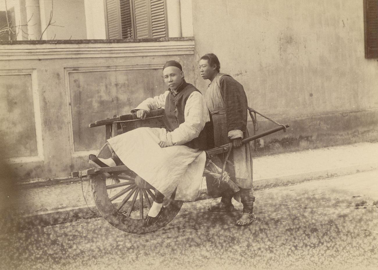 Wheelbarrow Driver and Passenger, Beijing, China, 1870s