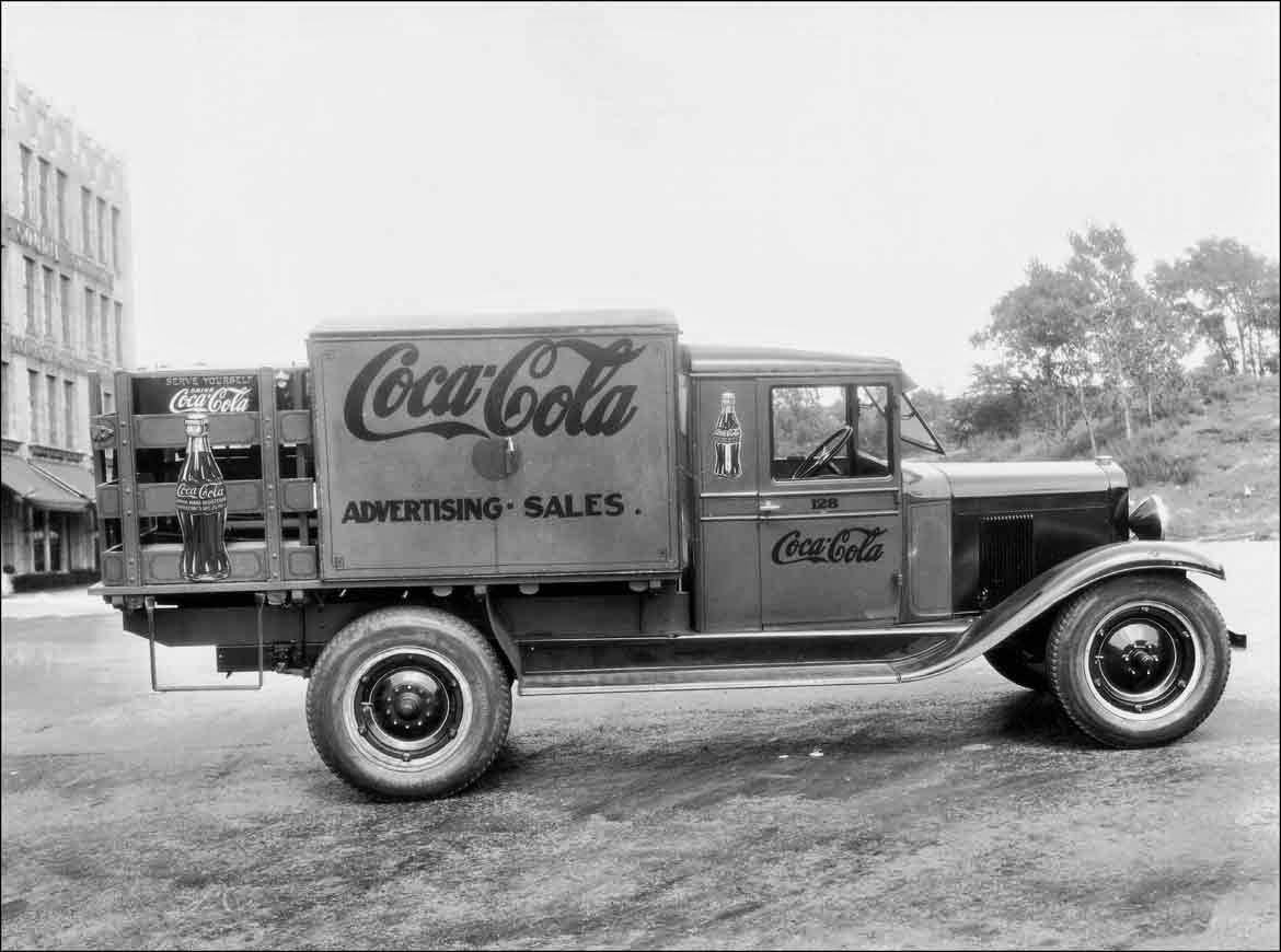 A truck used by the Coca-Cola advertising department for installing marketing displays, 1920