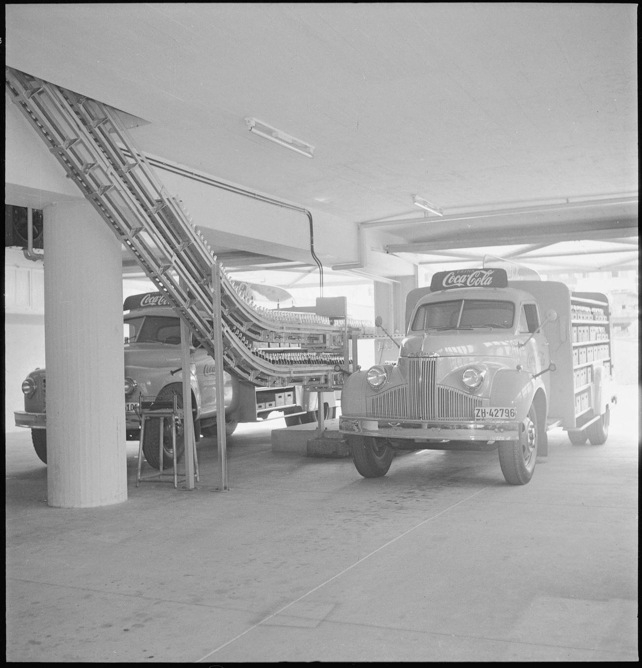 Coca-Cola delivery truck being loaded at the bottling plant in Zurich, 1950.