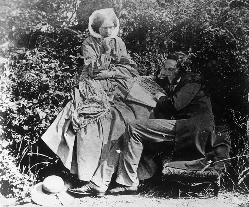 Victorian couple relaxing outdoors, 1859.