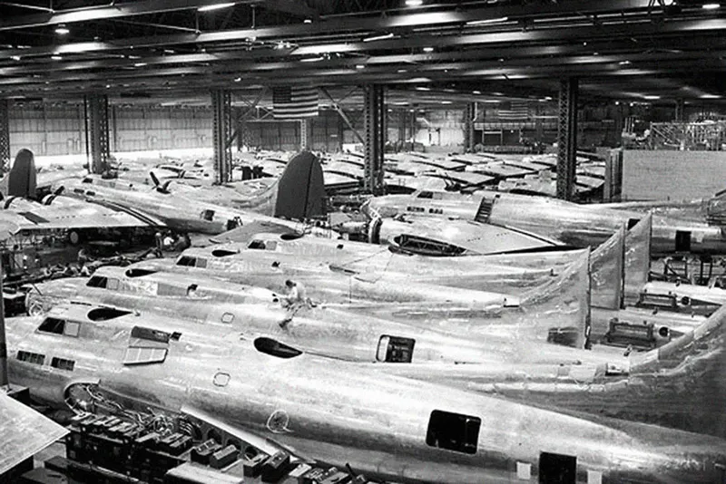 B-17F production line, Boeing Plant 2, July 1942.